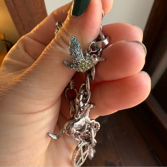 Fossil silver charm bracelet, horse charm, peace sign, hummingbird, lock and key - Picture 7 of 7